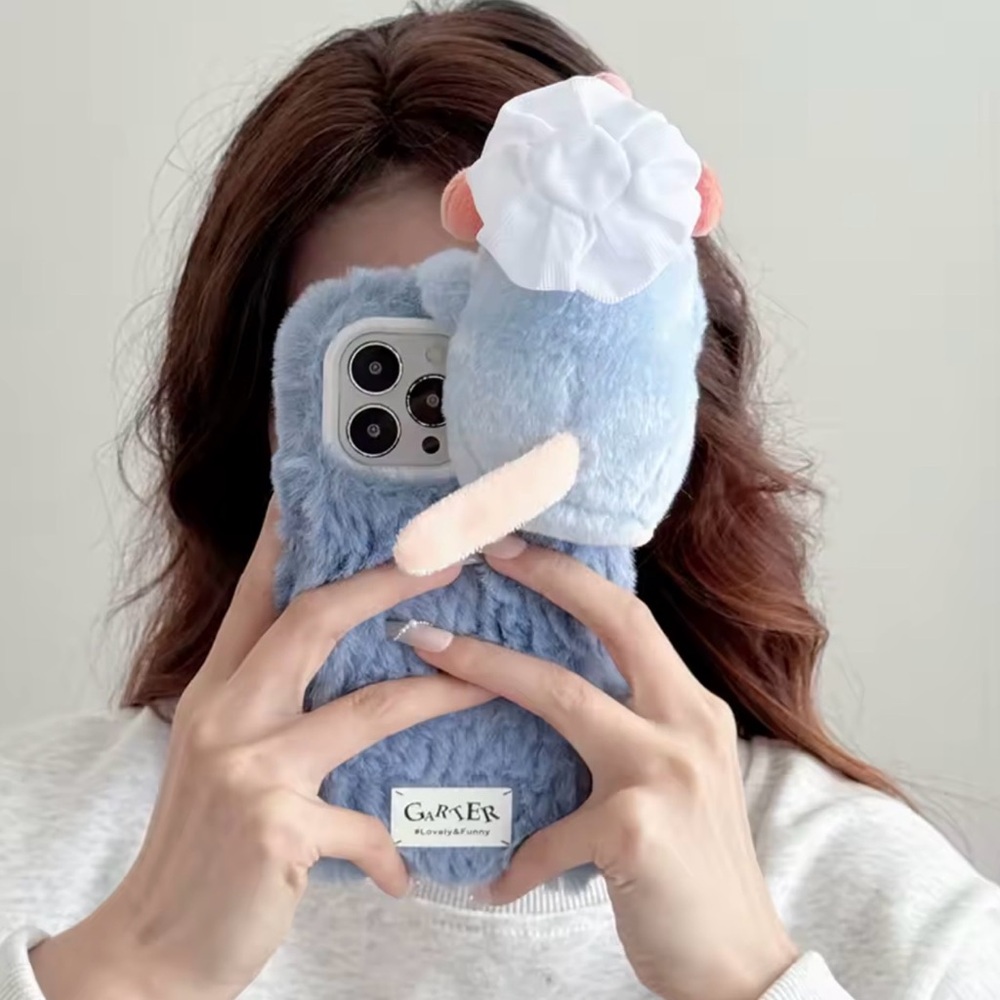 Blue Plush Phone Case with Cute Character